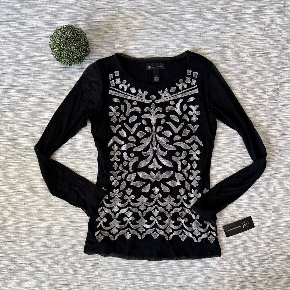 INC International Concepts Embroidered Mesh Long-Sleeve Top NWT Size Small